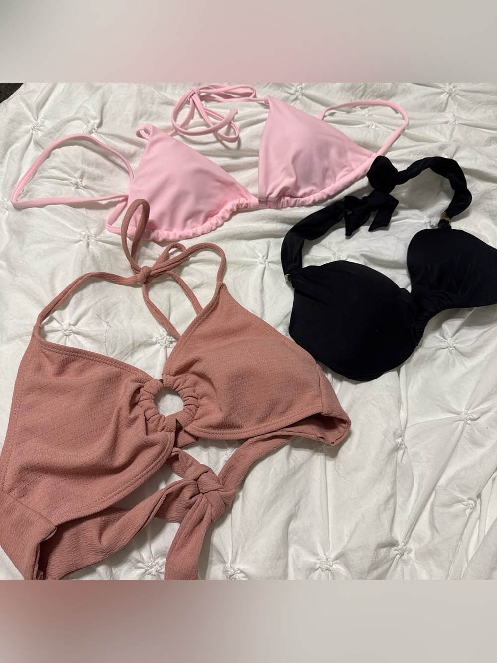 3-Piece Bikini Set Bundle — Pink, Dusty Rose & Black
